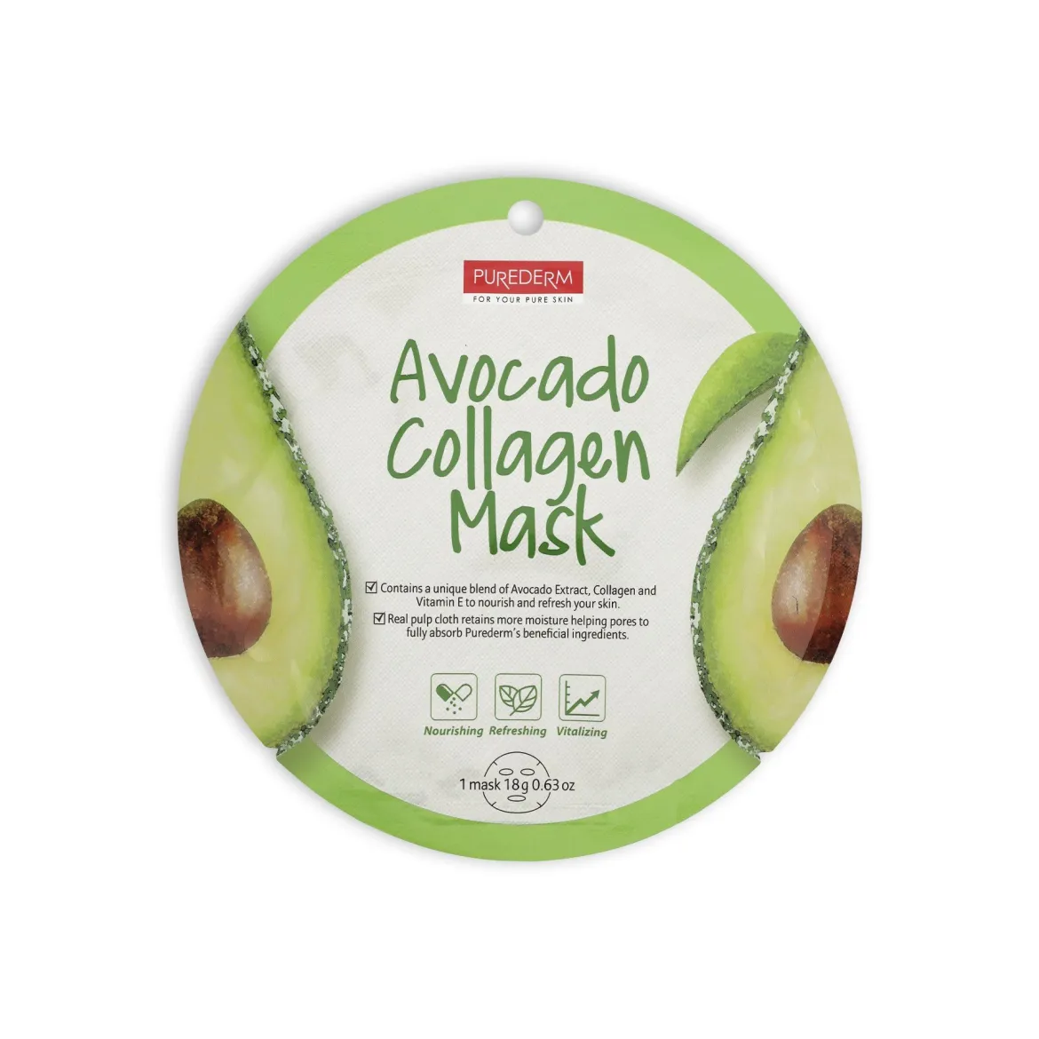 Purederm Circle маска тканинна колагенова, авокадо 18г