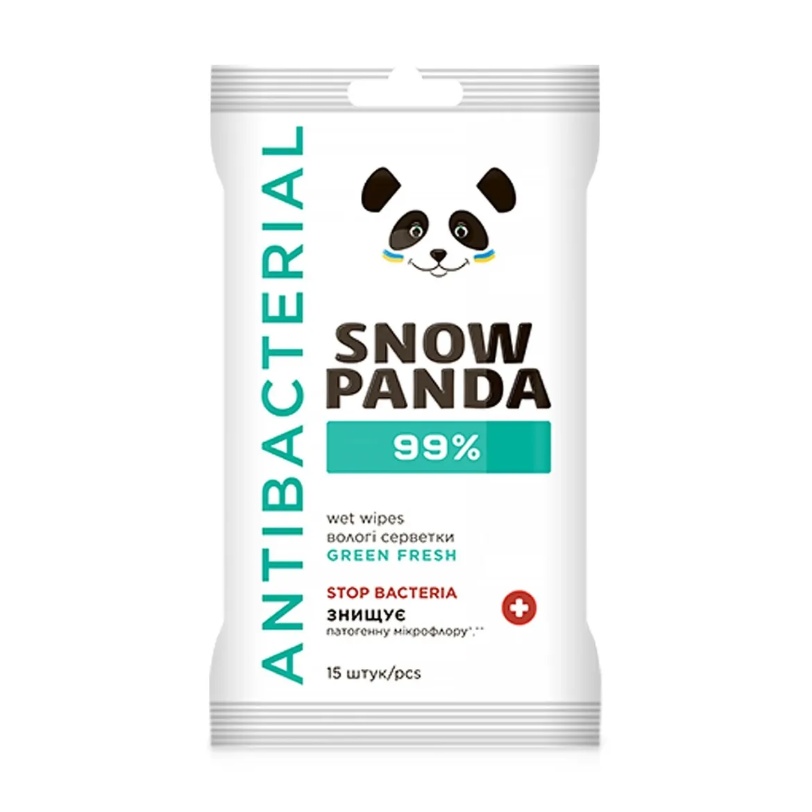 Snow Panda ANTIBACTERIAL вологі серветки 99,9% Green Fresh 15 шт.