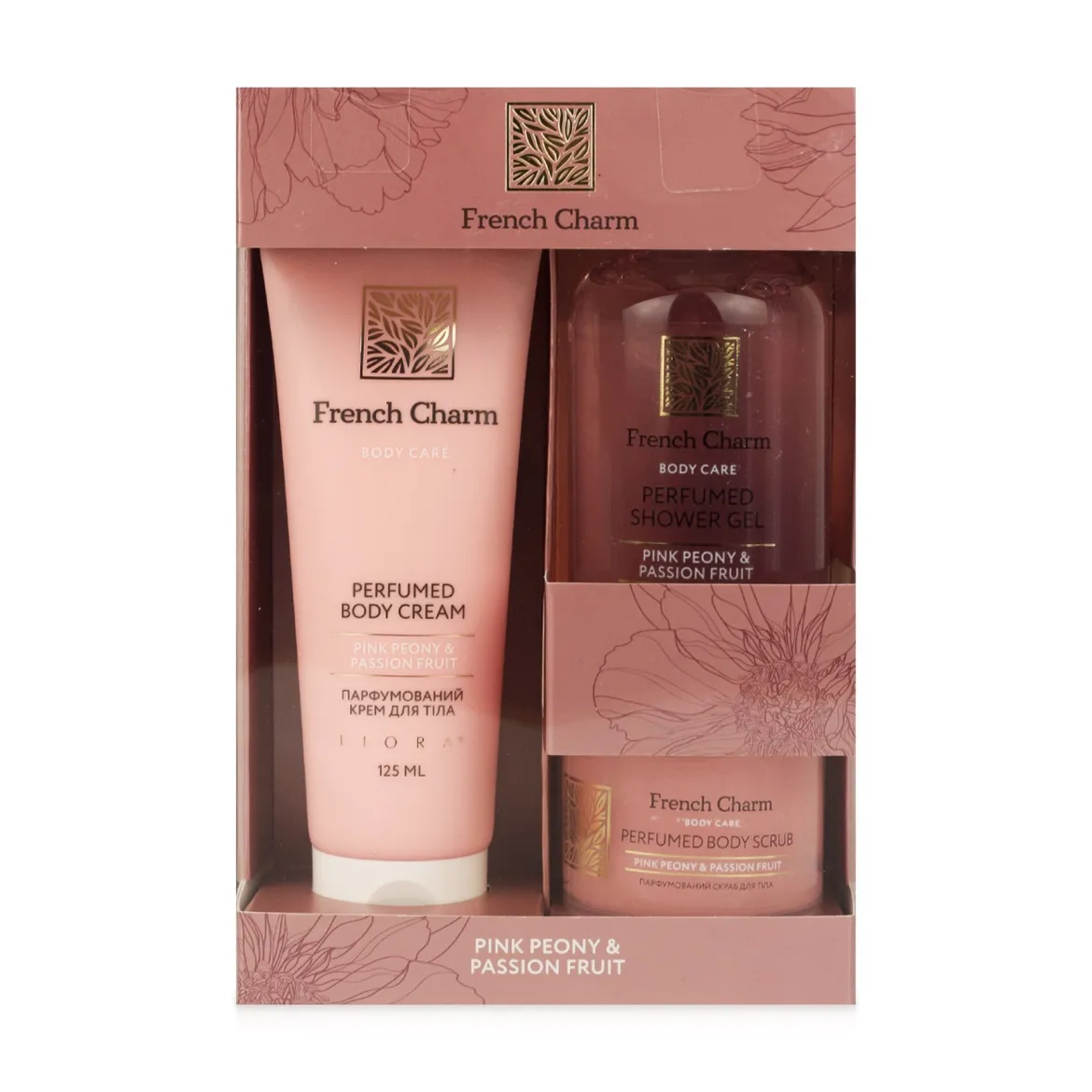Liora набір подарунковий Pink Peony&amp;Passion Fruit (гель д/д., крем д/т., скраб)