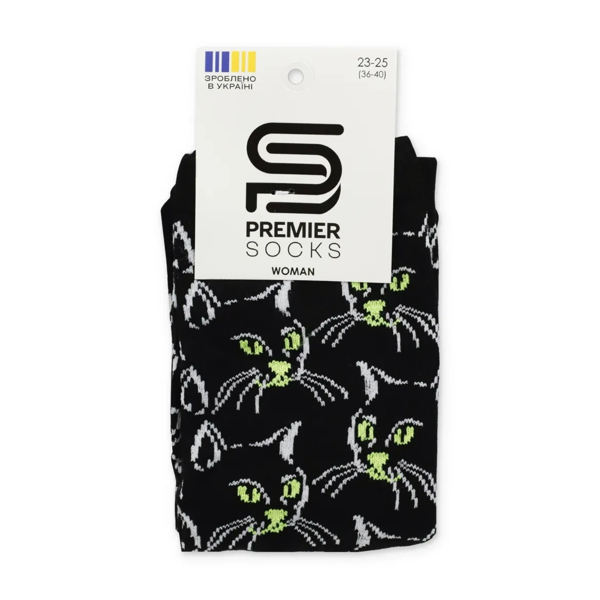 Premier Socks шкарпетки жіночі високі 14В35/13 з котами модель 3 чорний р.23-25