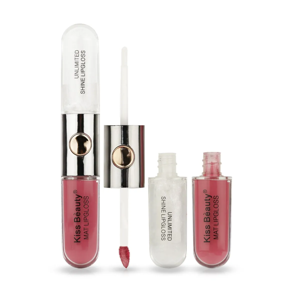Kiss Beauty Bicolor Lip рідка помада матова + блиск для губ шимерний 2в1