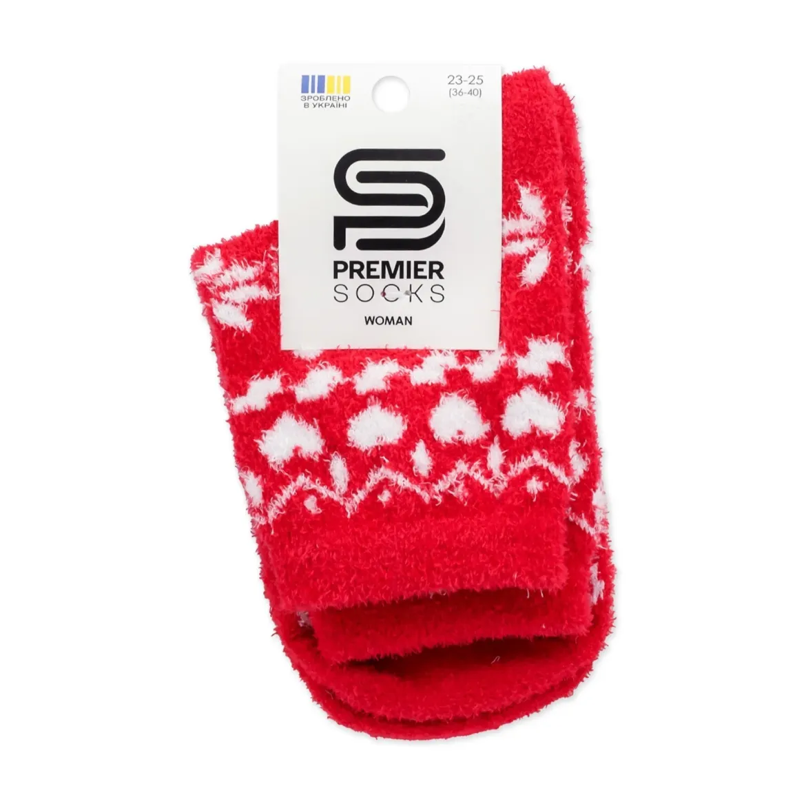 Premier Socks МС шкарпетки жіночі середні 12В25 пухнасті скандин.принт червоні р.23-25