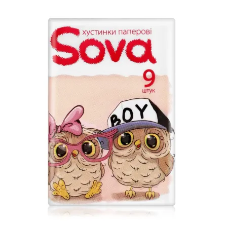 Sova паперові хустинки 3 шари дит.рожеві 9 шт.