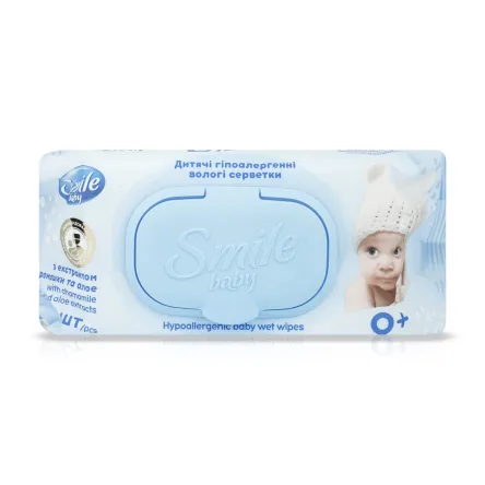 Smile Baby дитячі вологі серветки 0+ з екстрактом ромашки та алое 100 шт.