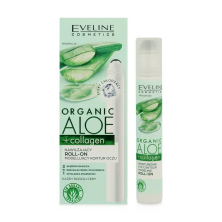 Eveline Cosmetics Organic Aloe+Collagen гель-ліфтинг під очі роликовий зволожуючий 15мл