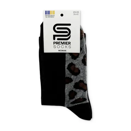 Premier Socks шкарпетки жіночі високі 14В35/1 леопард сірі на стопі чорний р.23-25