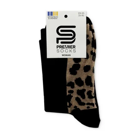 Premier Socks шкарпетки жіночі високі 14В35/1 гепард беж на стопі чорний р.23-25
