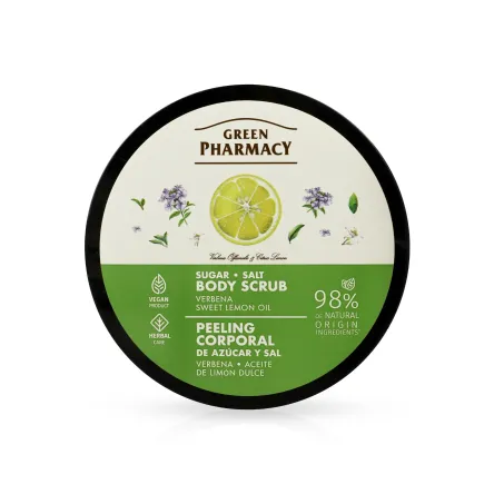 GreenFarmacy скраб для тіла цукрово-сольовий, вербена та олія солодкого лимону 200мл