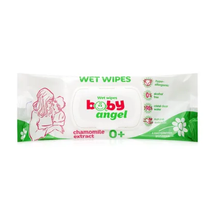 Baby angel 0+ дитячі вологі серветки chamomile extract 120 шт.